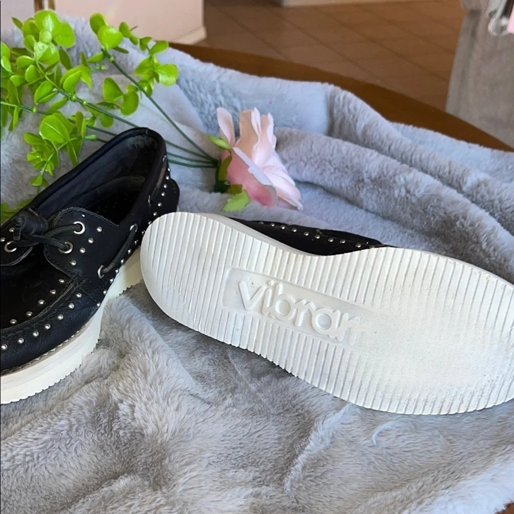 Sperry Black and White Studded Boat Shoes